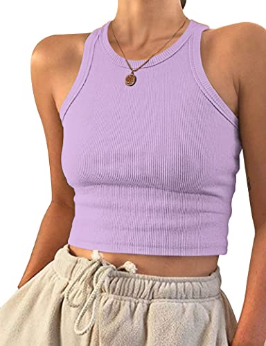 PLOKNRD Damen Ärmellos Racerback Rundhals Tank Top Hellviolett S von PLOKNRD