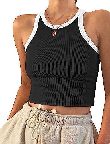 PLOKNRD Damen Ärmellos Racerback Rundhals Tank Top Schwarz Weiß M von PLOKNRD