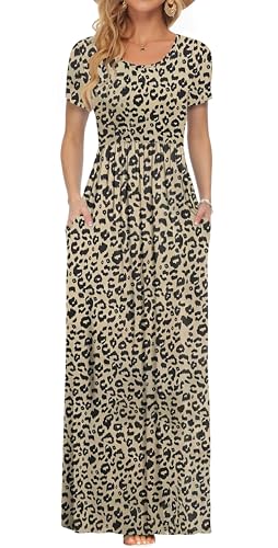 PLOKNRD Damen Sommerkleider Lang Maxikleid Elegant Freizeitkleid mit Taschen XL Leopard von PLOKNRD