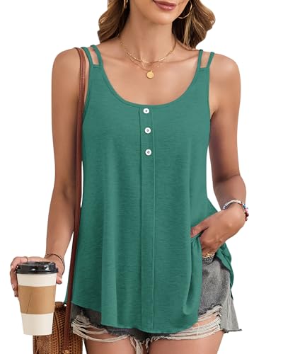 PLOKNRD Damen Tank Top Sommer Spaghetti Oberteile Ärmellose Rundhalsausschnitt Button Tops Grün M von PLOKNRD
