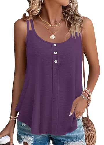 PLOKNRD Damen Tank Top Sommer Spaghetti Oberteile Ärmellose Rundhalsausschnitt Button Tops Lila L von PLOKNRD