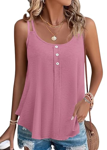 PLOKNRD Damen Tank Top Sommer Spaghetti Oberteile Ärmellose Rundhalsausschnitt Button Tops Rosa S von PLOKNRD
