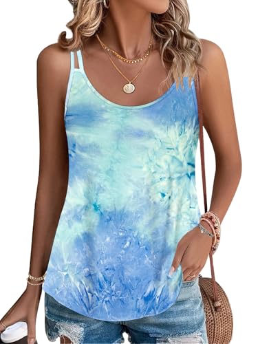 PLOKNRD Damen Tank Top Sommer Spaghetti Oberteile Ärmellose Rundhalsausschnitt Shirt Blusen Tops Blau Grün S von PLOKNRD