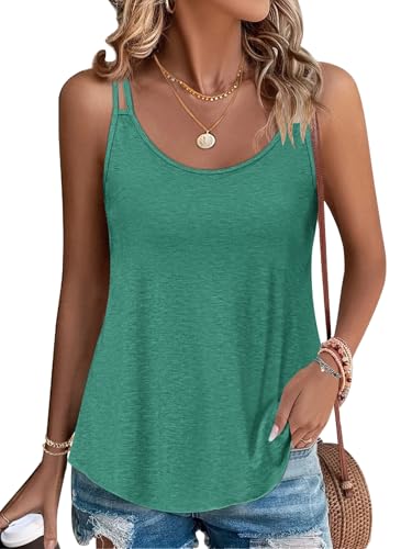 PLOKNRD Damen Tank Top Sommer Spaghetti Oberteile Ärmellose Rundhalsausschnitt Shirt Blusen Tops Grün S von PLOKNRD