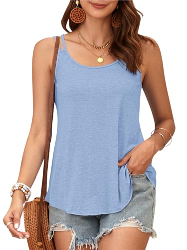 PLOKNRD Damen Tank Top Sommer Spaghetti Oberteile Ärmellose Rundhalsausschnitt Shirt Blusen Tops Himmelblau XL von PLOKNRD