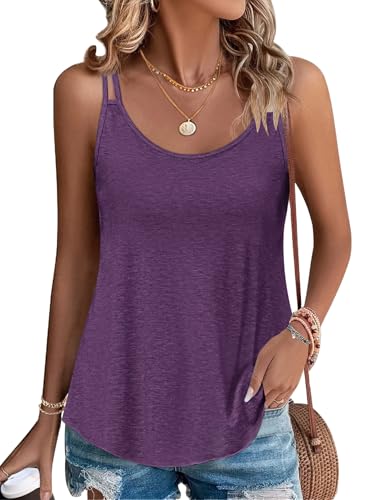 PLOKNRD Damen Tank Top Sommer Spaghetti Oberteile Ärmellose Rundhalsausschnitt Shirt Blusen Tops Lila S von PLOKNRD