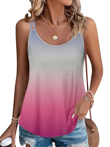 PLOKNRD Damen Tank Top Sommer Spaghetti Oberteile Ärmellose Rundhalsausschnitt Shirt Blusen Tops Rosa Grau 2XL von PLOKNRD
