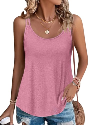 PLOKNRD Damen Tank Top Sommer Spaghetti Oberteile Ärmellose Rundhalsausschnitt Shirt Blusen Tops Rosa L von PLOKNRD