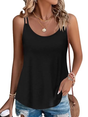 PLOKNRD Damen Tank Top Sommer Spaghetti Oberteile Ärmellose Rundhalsausschnitt Shirt Blusen Tops Schwarz s von PLOKNRD