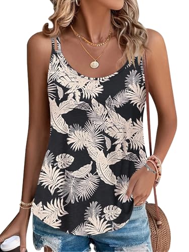 PLOKNRD Damen Tank Top Sommer Spaghetti Oberteile Ärmellose Rundhalsausschnitt Shirt Blusen Tops Wald Blatt M von PLOKNRD
