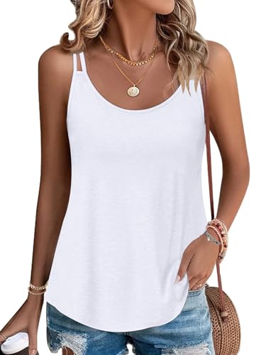 PLOKNRD Damen Tank Top Sommer Spaghetti Oberteile Ärmellose Rundhalsausschnitt Shirt Blusen Tops Weiß S von PLOKNRD