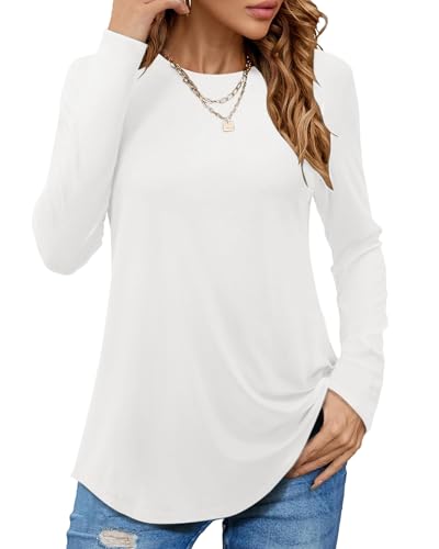 PLOKNRD Langarmshirt Damen - Herbst Rundhals Langarm Oberteile Elegant T-Shirt Tunika Tops (Cremeweiß,L) von PLOKNRD