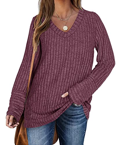PLOKNRD Strickpullover für Damen Winter Basic Sweatshirt Täglich Oberteiles(Lila，S von PLOKNRD