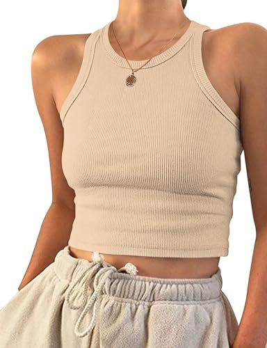 PLOKNRD Tank Tops Frauen Ärmellos Racerback Rundhals Tank Top S Beige von PLOKNRD