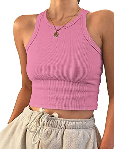 PLOKNRD Top Bauchfrei Damen Ärmellos Racerback Rundhals Tank Top Rosa S von PLOKNRD