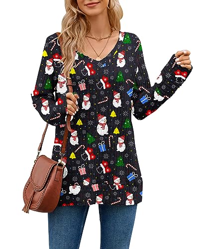 PLOKNRD V-Ausschnitt Pullover Damens Langarm Sweater Soft Comfy Casual Weihnachten Sweatshirt(Weihnachts Elements，M von PLOKNRD