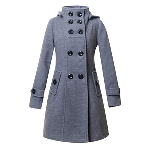 PLOT Damen Mantel Elegant Einfarbig Klassischer Trenchcoat Lang Mode Frauen Herbst Winter Warm Windbreaker mit Kapuze Wollmantel Wintermantel Outwear Coat Doppelten Breasted von PLOT-Damen Mantel