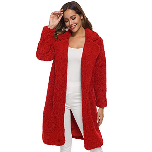 PLOT Damen Mantel Winter Revers Teddy-Fleece Jacken Einfarbig Parka Jacke Cardigan Warm Elegant Teddyfell Jacke Mantel Wintermantel Outwear Coat von PLOT-Damen Mantel