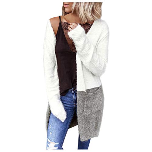 Plot Damen Cardigan Lange Strickjacke Einfarbig Teddyfell Jacken Casual Herbst Winter Outwear Strickpullover Teddy-Fleece Winterjacke Coat von PLOT-Damen Mantel