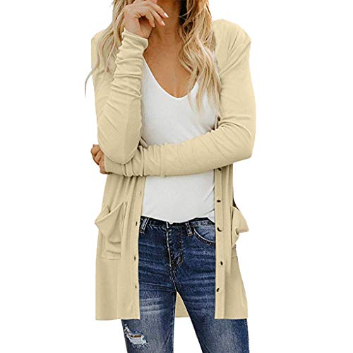 Plot Damen Cardigan Strickjacke Einfarbig Langarm Outwear Herbst Winter Strickpullover Übergangsjacke Casual Mantel Jacke mit Knopf Taschen von PLOT-Damen Mantel