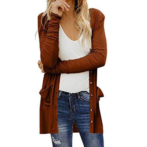 Plot Damen Cardigan Strickjacke Einfarbig Langarm Outwear Herbst Winter Strickpullover Übergangsjacke Casual Mantel Jacke mit Knopf Taschen von PLOT-Damen Mantel