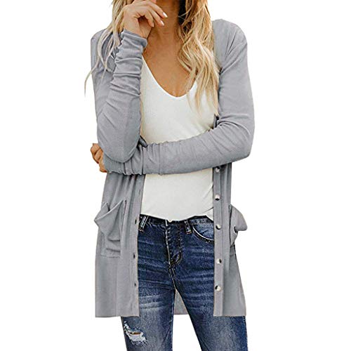 Plot Damen Cardigan Strickjacke Einfarbig Langarm Outwear Herbst Winter Strickpullover Übergangsjacke Casual Mantel Jacke mit Knopf Taschen von PLOT-Damen Mantel