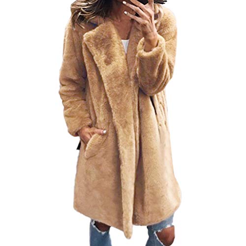 Plot Damen Fleecejacke Kunstpelz Teddy-Fleece Jacken Lange Frauen Wintermantel Winterjacke Revers Faux Wolle Outwear Warm Cardigan mit Taschen Trench Coat von PLOT-Damen Mantel