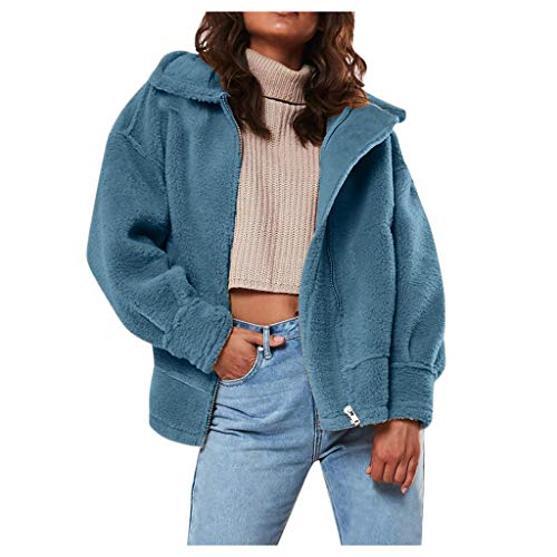 Plot Damen Fleecejacke Revers Einfarbig Parka Jacken Kurz Windbreaker Winter Warm Gefüttert Winterjacke Kurzjacke Fleecejacke Outwear Mantel von PLOT-Damen Mantel