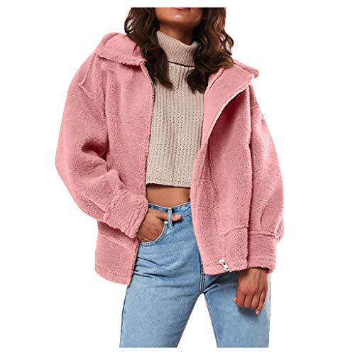 Plot Damen Fleecejacke Revers Einfarbig Parka Jacken Kurz Windbreaker Winter Warm Gefüttert Winterjacke Kurzjacke Fleecejacke Outwear Mantel von PLOT-Damen Mantel