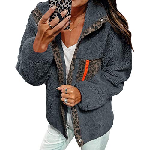 Plot Damen Fleecejacke Revers Kunstpelz Winter Cardigan Mantel Outwear Strickjacke Wintermantel Winterjacke Teddy-Fleece Jacken Trench Coat von PLOT-Damen Mantel