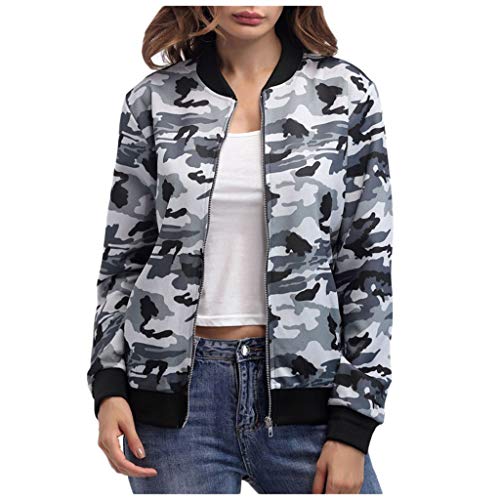 Plot Damen Jacke Bikerjacke Leichte Camo Bomberjacke Herbst von PLOT-Damen Mantel