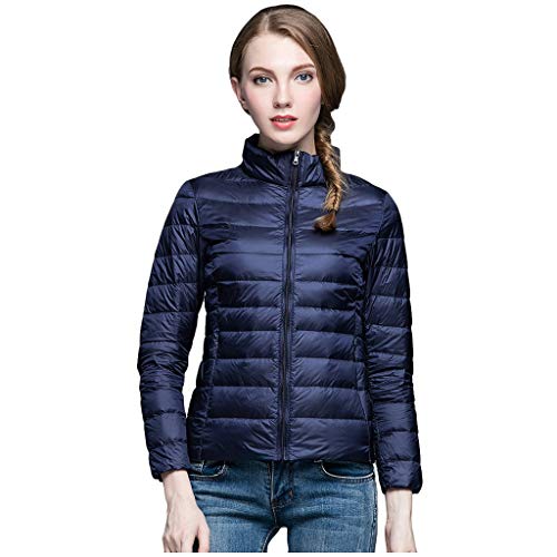 Plot Damen Steppjacke Leicht Einfarbig Winterjacke Übergangsjacke Stehkragen Winter Warm Stepp Jacken Übergang Daunenjacke Kurz Kurzjacke mit Aufbewahrungstasche von PLOT-Damen Mantel