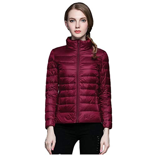 Plot Damen Steppjacke Leicht Einfarbig Winterjacke Übergangsjacke Stehkragen Winter Warm Stepp Jacken Übergang Daunenjacke Kurz Kurzjacke mit Aufbewahrungstasche von PLOT-Damen Mantel