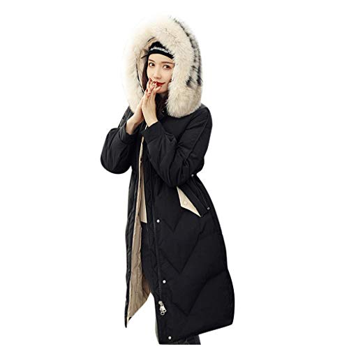 Plot Damen Steppjacke mit Kapuze Einfarbig Slim Fit Winterjacke Lang Casual Stepp Jacken Winter Warm Kapuzenjacke Pelzkapuze Jacke Winterparka Windbreaker Outwear Coat von PLOT-Damen Mantel