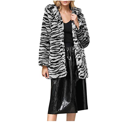 Plot Damen Strickjacke Cardigan mit Kapuze Leopard Druck Plüschjacke Kunstpelz Winter Langarm Mantel Outwear Teddy-Fleece Kapuzenjacke Trench Coat von PLOT-Damen Mantel