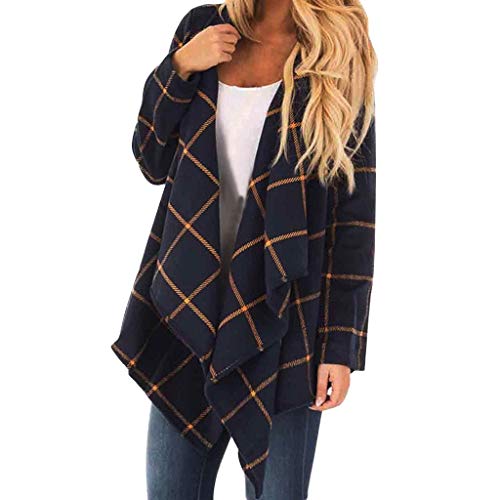 Plot Damen Strickjacke Gitter Offene Cardigan Langarm Leicht Langarmshirt Übergangsjacke Strickcardigan Asymmetrisch Schnitt von PLOT-Damen Mantel