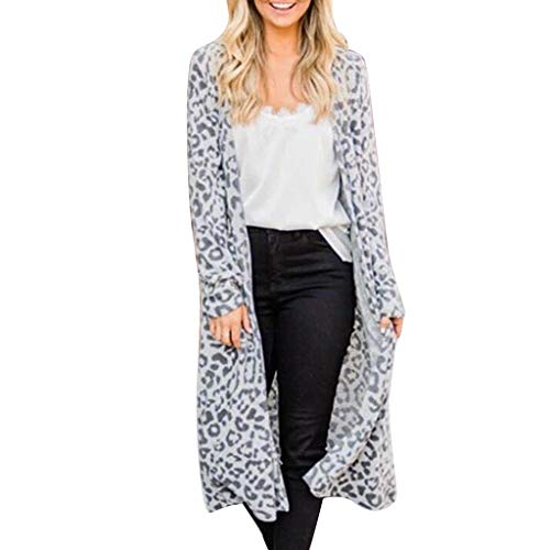 Plot Damen Strickjacke Lang Cardigan Leopard Drucken Lange Ärmel Leicht Langarmshirt Strickpullover Casual Jacke Mantel Outwear Coat von PLOT-Damen Mantel