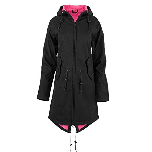 Plot Damen Windbreaker Leicht Einfarbig Winterjacke Regenjacke mit Kapuze Winddichte Jacken Lang Übergangsjacke Outdoor Softshelljacke Mantel von PLOT-Damen Mantel