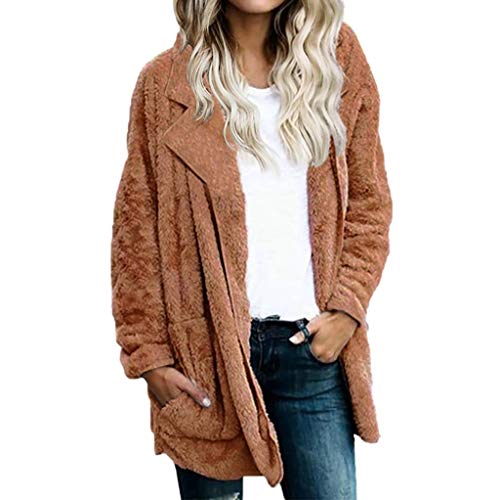 Plot Damen Winterjacke Faux Pelz mit Revers Lange Einfarbig Wintermantel Winterparka Kunstpelz Frauen Winter Warm Elegant Cardigan Sweatjacke Outwear Coat von PLOT-Damen Mantel