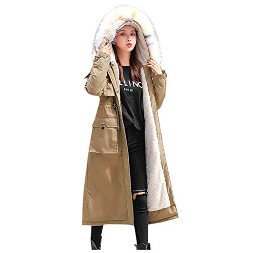 Plot Damen Winterjacke Lang Casual Warm Windbreaker Gefüttert Parka Jacken mit Kapuze Winter Warm Steppjacke Pelzkapuze Jacke Kapuzenjacke Wintermantel Outwear Coat von PLOT-Damen Mantel