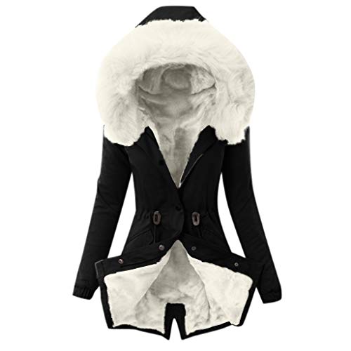 Plot Damen Winterjacke Lang Teddy-Fleece Jacken Winter Warm Parka Jacken Fleecejacke mit Pelzkapuze Winterparka Slim Fit Einfarbig Wintermantel Outwear Coat von PLOT-Damen Mantel