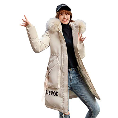 Plot Damen Winterjacke mit Kapuze Einfarbig Casual Parka Jacken Steppjacke Lang Winter Warm Steppmantel Pelzkapuze Wintermantel Windbreaker Outwear Coat von PLOT-Damen Mantel