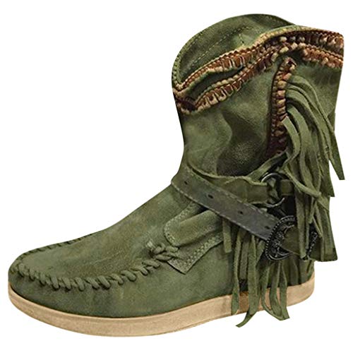 Plot Damen Biker Boots Wedges Einfarbig Retro Römische Schuhe mit Quaste Plateau Schuhe Mittlere Stiefel Stiefeletten Bequem Warm Winterstiefel Herbststiefel von PLOT-Damen Stiefel