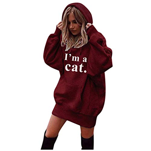 Plot Damen Kapuzenpullover Langarm Einfarbig I'm a Cat Drucken Hoodie Lange Winter Warm Sweatshirts Mit Kapuze Pullover Tops für Frauen Teenager von PLOT-Damen T Shirt