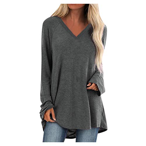 Plot Damen Sweatshirt Langarmshirt V-Ausschnitt Einfarbig Pullover Casual Sport Shirt Oberteile Herbst Frühling Langarm Loose Tops von PLOT-Damen T Shirt