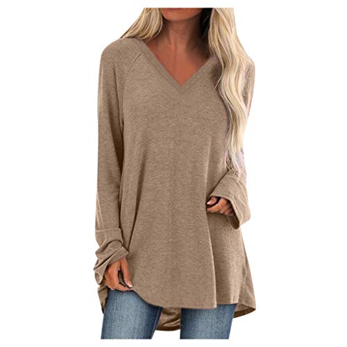 Plot Damen Sweatshirt Langarmshirt V-Ausschnitt Einfarbig Pullover Casual Sport Shirt Oberteile Herbst Frühling Langarm Loose Tops von PLOT-Damen T Shirt