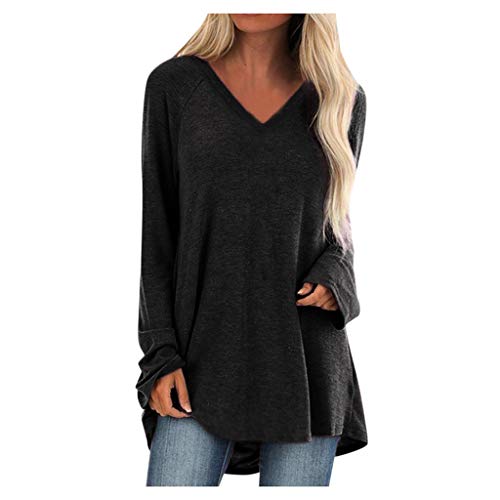 Plot Damen Sweatshirt Langarmshirt V-Ausschnitt Einfarbig Pullover Casual Sport Shirt Oberteile Herbst Frühling Langarm Loose Tops von PLOT-Damen T Shirt