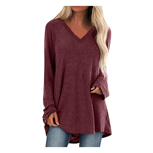 Plot Damen Sweatshirt Langarmshirt V-Ausschnitt Einfarbig Pullover Casual Sport Shirt Oberteile Herbst Frühling Langarm Loose Tops von PLOT-Damen T Shirt