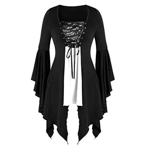 Plot Halloween Damen Pullover Kleid Vintage Cosplay Kostüme Frauen Mittelalter Gothic Flare Ärmel Partykleid Korsett Jacquard Bustier Top Pullover von PLOT-Damen T Shirt