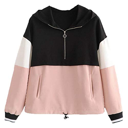 Plot Kapuzenpullover für Damen Sweatjacke Langarm Patchwork Reißverschluss Blouse Sweatshirts Mit Kapuze Tops Pulli Pullover Hoodie Oberteile von PLOT-Damen T Shirt